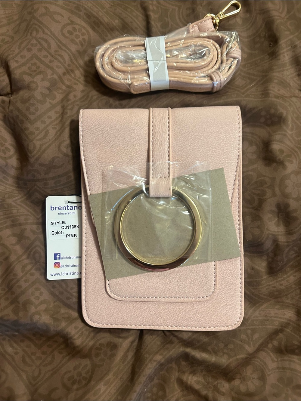 Pink Crossbody Bag with Gold Ring Accent